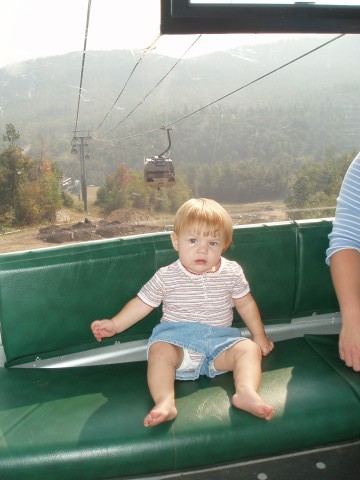 Cassidy in the gondola going up Little Whiteface Mountain